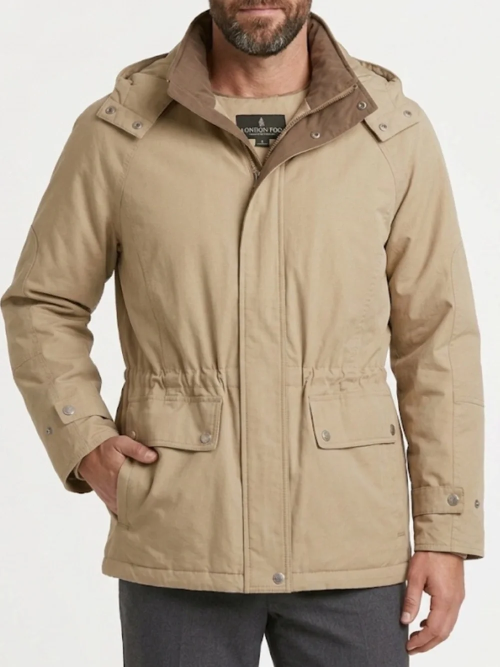 London Fog Men's Hooded Parka Down Filled Puffer Coat in Tan